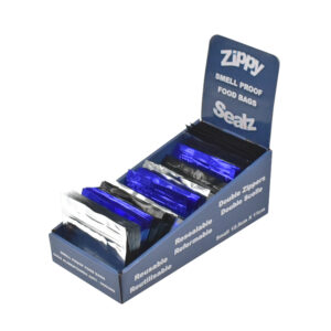 ZipMaster Grow -  Retail Accessories Zippy Sealz Smell Proof Mylar Bags-150 Small Bags / Black, Blue & Silver with Display Box