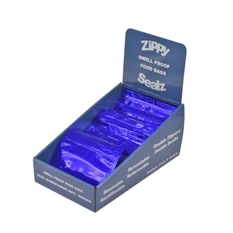 ZipMaster Grow -  Retail Accessories Zippy Sealz Smell Proof Mylar Bags-100 Medium Blue Bags with Display Box