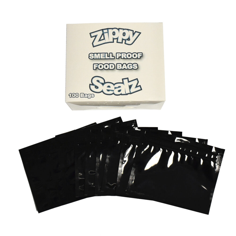 ZipMaster Grow -  Retail Accessories Zippy Sealz Smell-Proof Mylar Bags-100 Medium Black Bags with Display Box