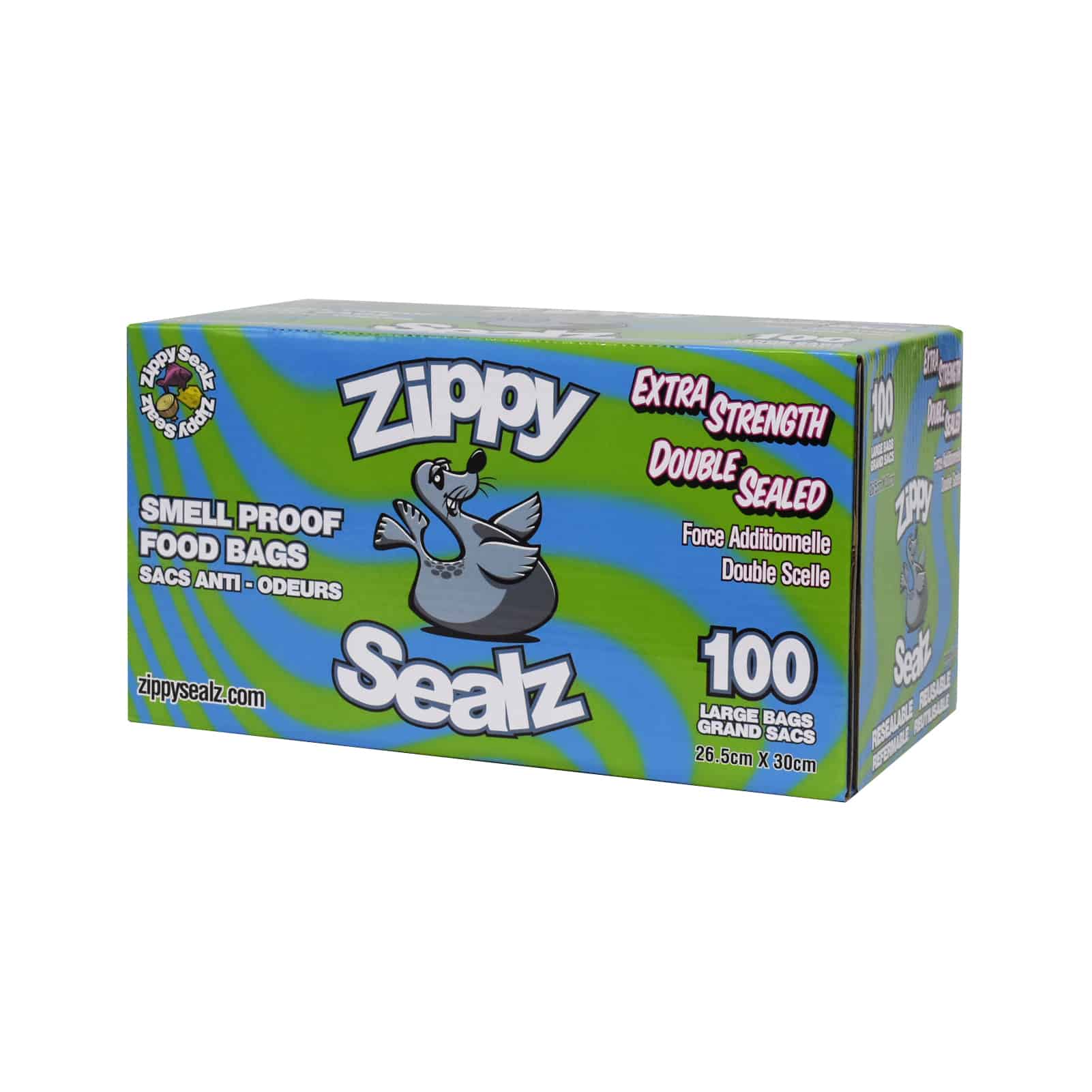 Zippy Sealz 100 bags box image angle