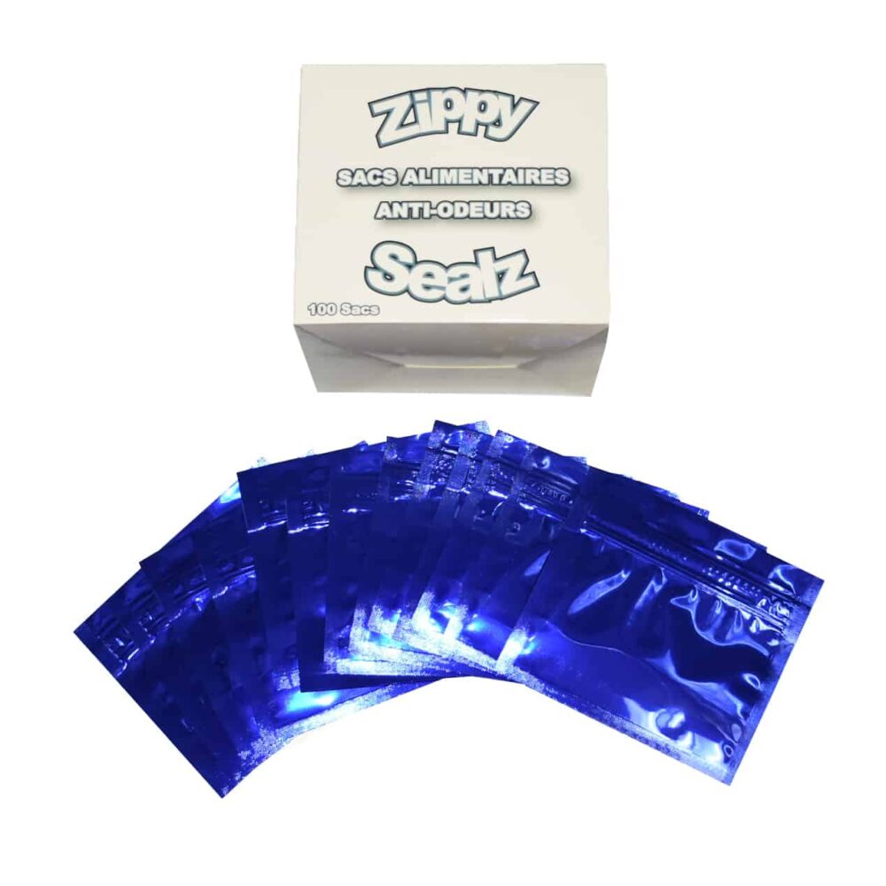 ZipMaster Grow -  Retail Accessories Zippy Sealz Smell Proof Mylar Bags-100 Small Blue Bags with French Display Box