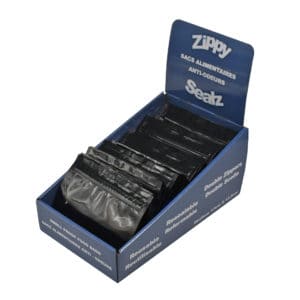 ZipMaster Grow -  Retail Accessories Zippy Sealz Smell Proof Mylar Bags-100 Medium Black Bags with French Display Box