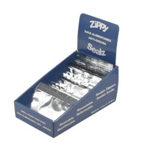 ZipMaster Grow -  Retail Accessories Zippy Sealz Smell Proof Mylar Bags-100 Medium Silver Bags with French Displayer Box