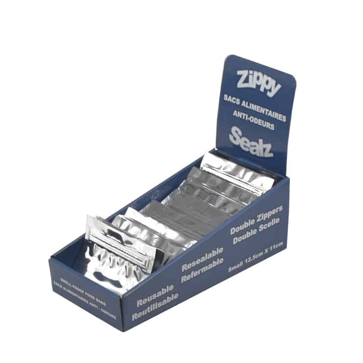 ZipMaster Grow -  Retail Accessories Zippy Sealz Smell Proof Mylar Bags-100 Small Silver Bags with French Display Box