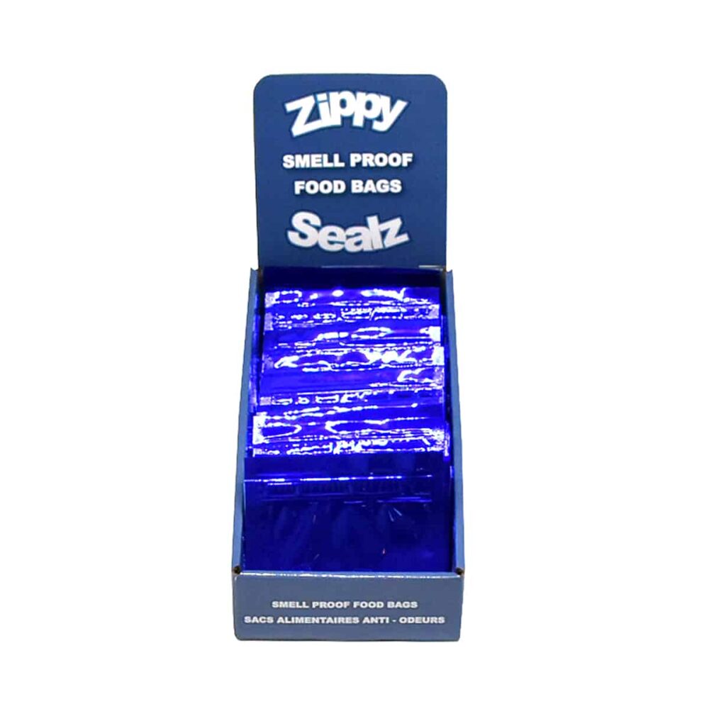 ZipMaster Grow -  Retail Accessories Zippy Sealz Smell Proof Mylar Bags-100 Small Blue Bags with Display Box
