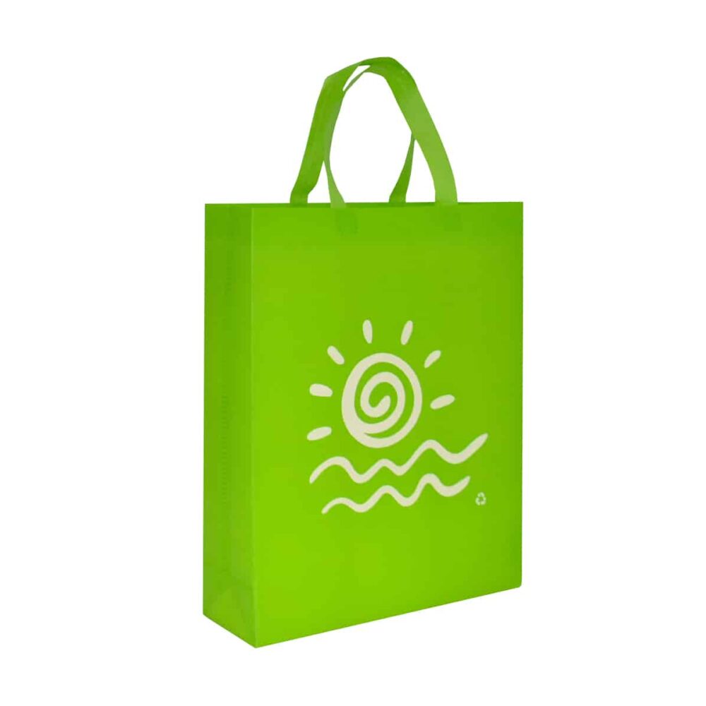 ZipMaster Grow -  Retail Bags Reusable Shopping Bags – Lime Green with Fun Sun over Wavey Water Design