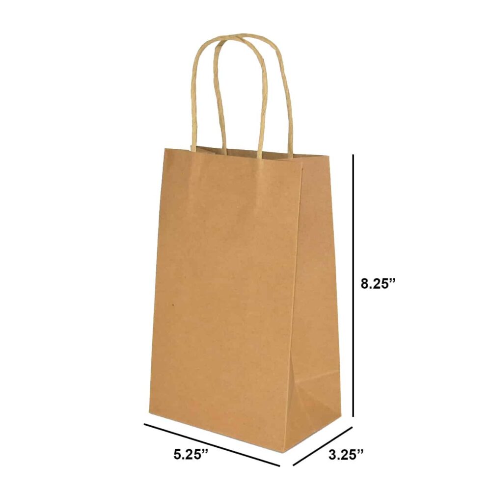 ZipMaster Grow -  Paper Bags & Reusable Carrying Boxes Kraft Paper Shopping Bags 5 1/4″x 3 1/4″x 8 1/4″